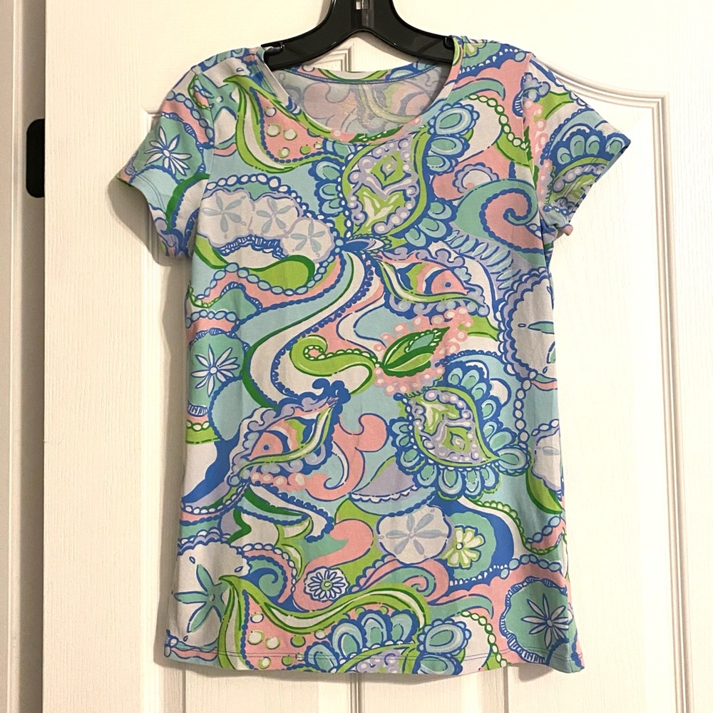 Lilly Pulitzer Stretch Karrie Crew Neck Tee Shirt Conch Republic S Small